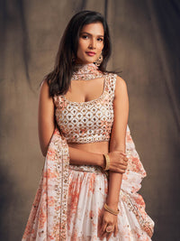 Thumbnail for Myra White Organza Silk Embroidered Lehenga - Distacart