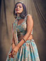 Thumbnail for Myra Sky Blue Organza Silk Embroidered Lehenga - Distacart