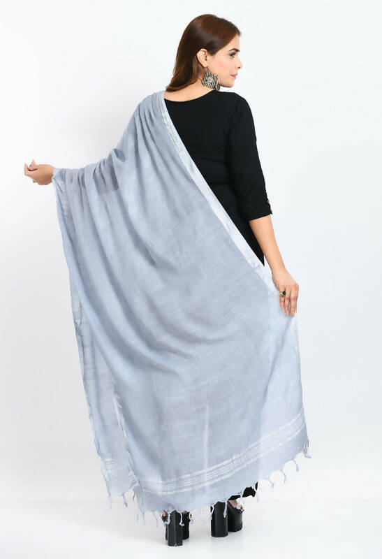 Mominos Fashion Moeza Women's Linen Cotton Silver Border Grey Dupatta - Distacart