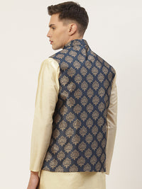 Thumbnail for Jompers Men's Navy Printed Nehru Jacket