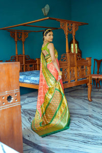 Thumbnail for Vishnu Weaves Women's Gajri Patola Banarasi Silk Meenakari Zari Woven Saree with Blouse - Distacart