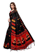 Thumbnail for Vamika Black & Red Kalamkari With Jhalar Khadi Silk Saree