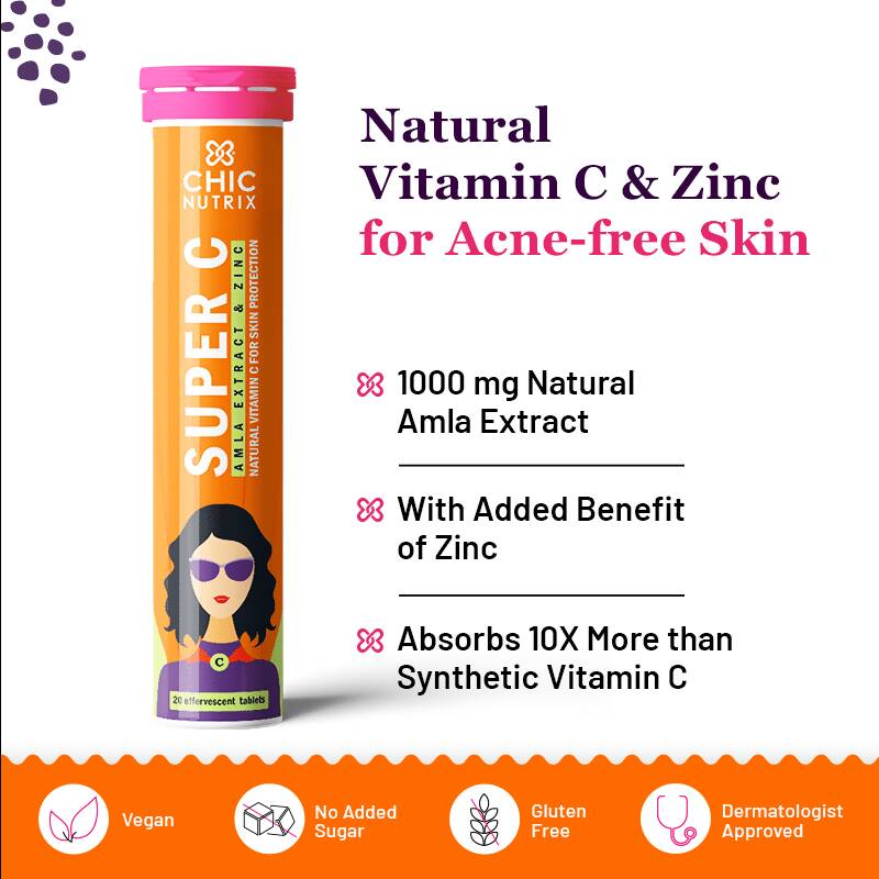 Chicnutrix Super C - Amla Extract & Zinc Effervescent Tablets - Orange Flavor - Distacart