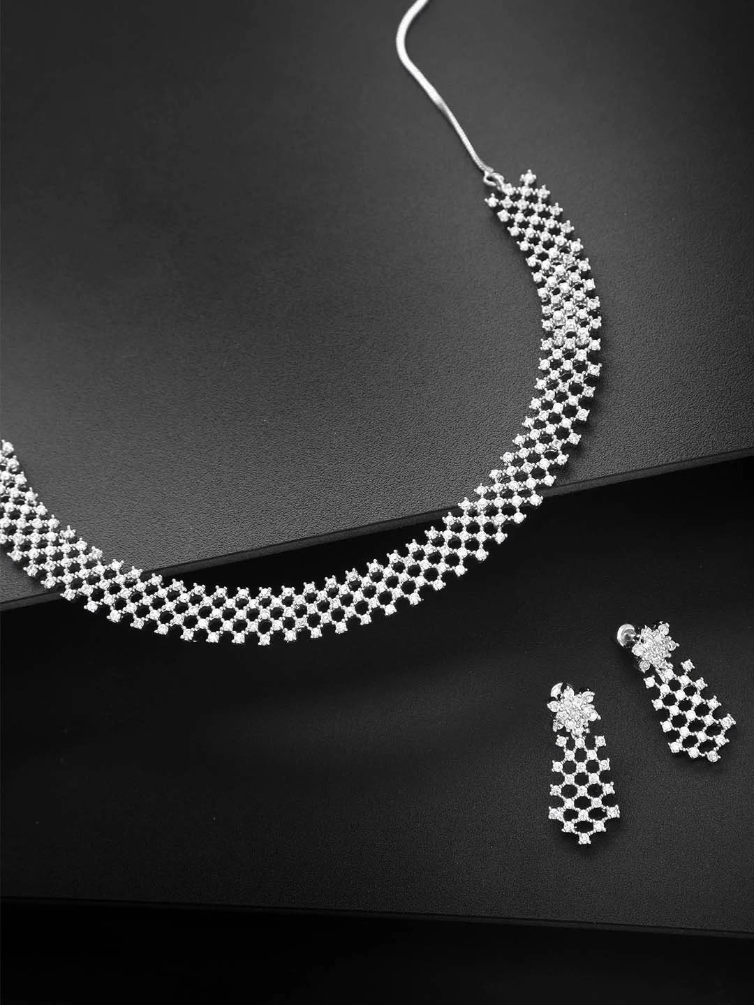 Priyaasi Women American Diamond Silver Plated Ethnic Jewellery Set - Distacart