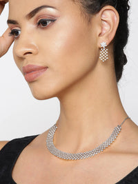 Thumbnail for Priyaasi Women American Diamond Silver Plated Ethnic Jewellery Set - Distacart