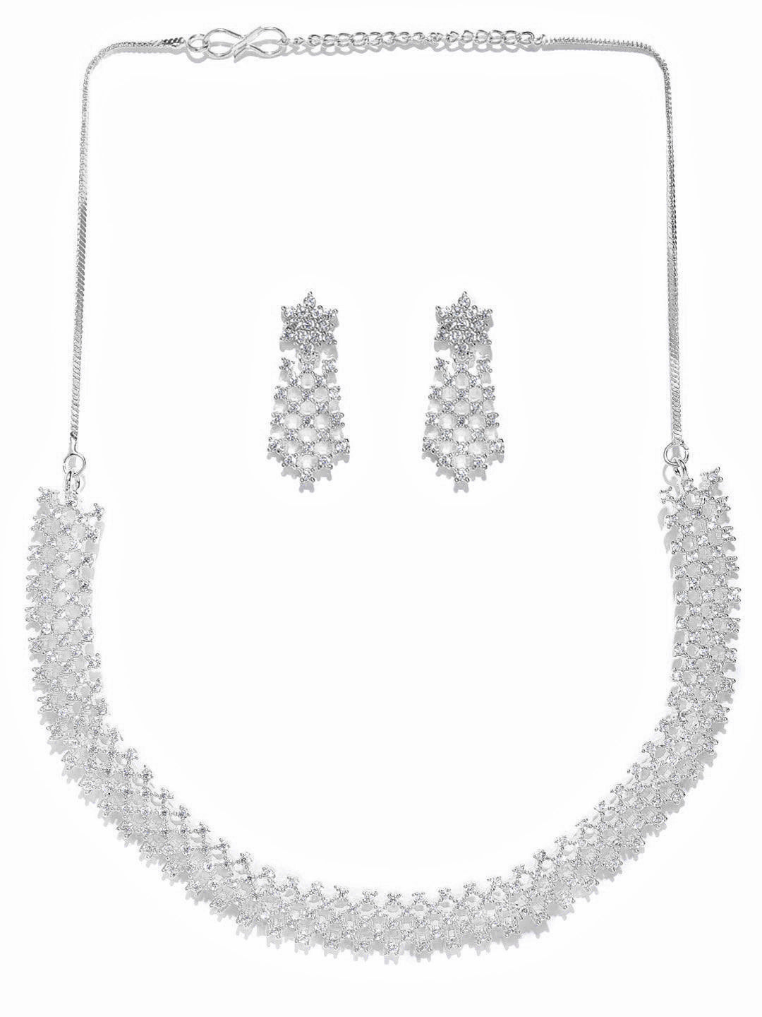 Priyaasi Women American Diamond Silver Plated Ethnic Jewellery Set - Distacart