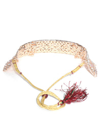 Thumbnail for Priyaasi Women Pink Kundan Stones Rose Gold Plated Choker Set with MaangTikka - Distacart