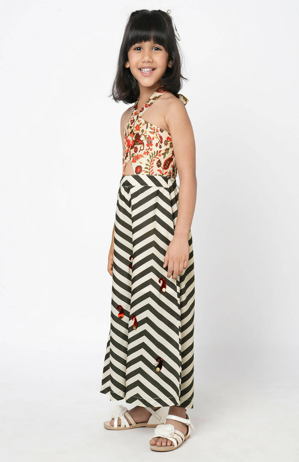 Lil Drama Chromatic Fusion Girls Black & White Stripe Hand Embroidery Jumper - Distacart