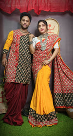 Thumbnail for Exclusive Collection Saree With Blouse Piece For Women And Men's Kurta - Yellow - Distacart