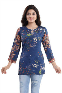 Thumbnail for Snehal Creations Blend Well Beautiful Blue Faux Crepe Printed Tunic Top