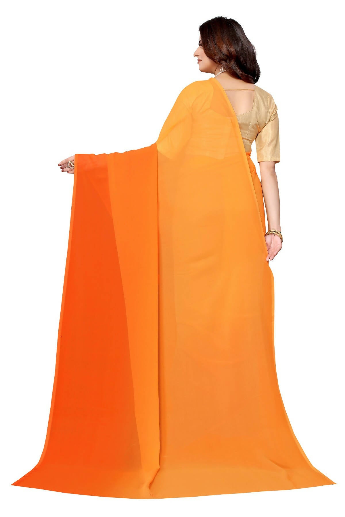 Vamika Orange Half N Half Georgette Saree - Distacart