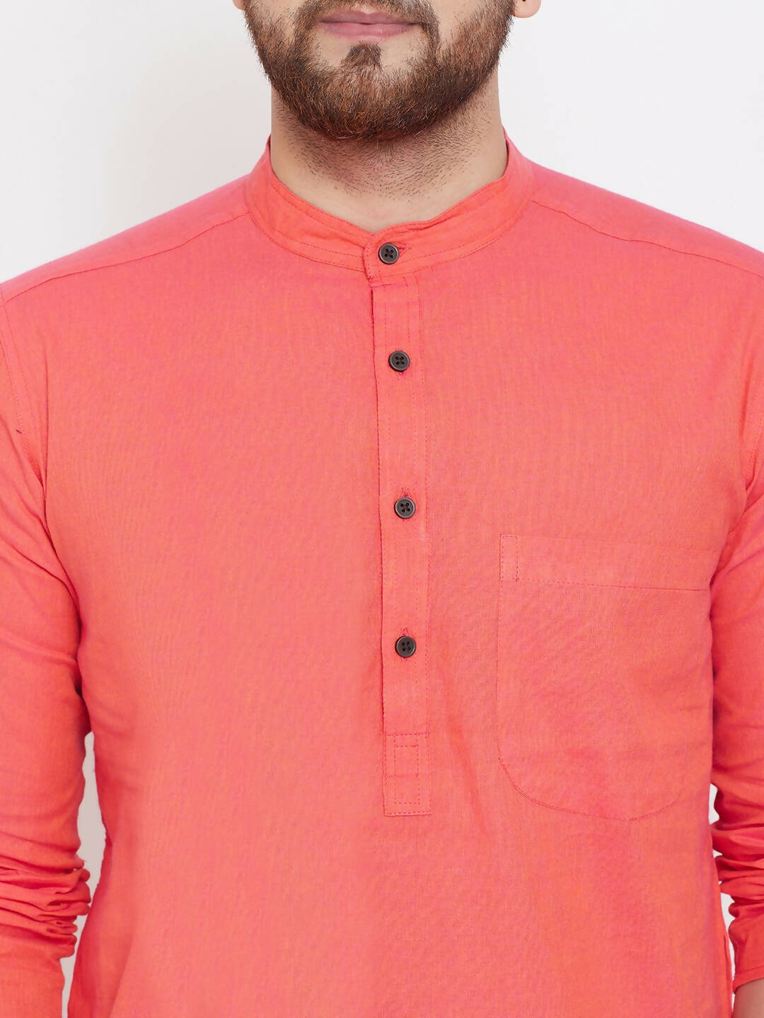 Even Apparels Red Pure Cotton Men's Kurta With Band Collar - Distacart