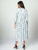 Thumbnail for Manet Three Fourth Maternity Dress Floral Print With Concealed Zipper Nursing Access - Pista Green - Distacart