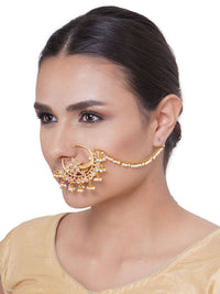 Thumbnail for Priyaasi Designer Gold Plated NoseRing/Nath With Pearl Chain For Women And Girls - Distacart