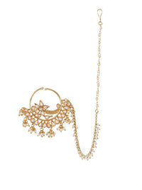 Thumbnail for Priyaasi Designer Gold Plated NoseRing/Nath With Pearl Chain For Women And Girls - Distacart