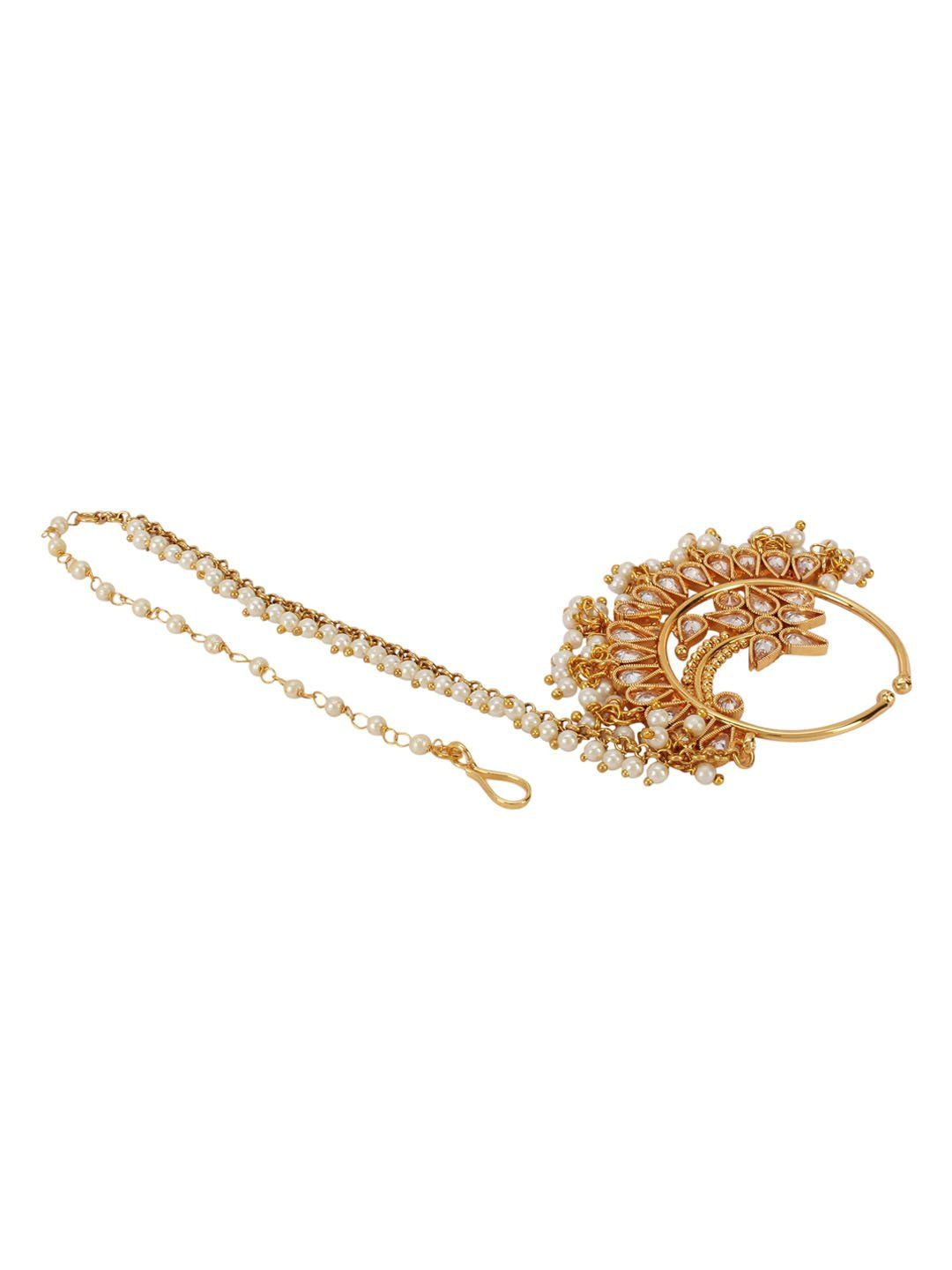 Priyaasi Designer Gold Plated NoseRing/Nath With Pearl Chain For Women And Girls - Distacart