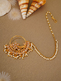 Thumbnail for Priyaasi Designer Gold Plated NoseRing/Nath With Pearl Chain For Women And Girls - Distacart
