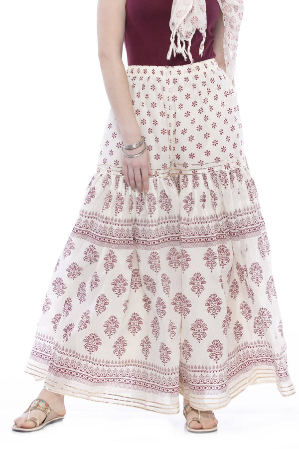 Mominos Fashion Cotton Block Print With Lace Work Off White Magenta Color Prints Palazzo - Distacart