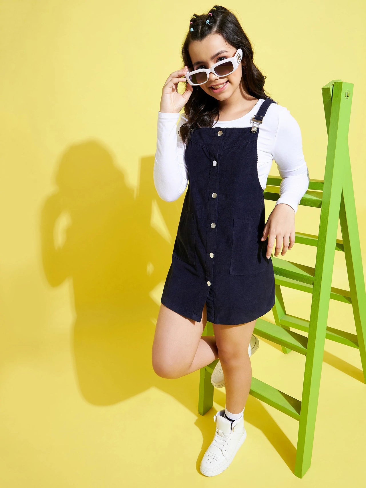 Lyush Navy Corduroy Pinafore Dress For Girls - Distacart