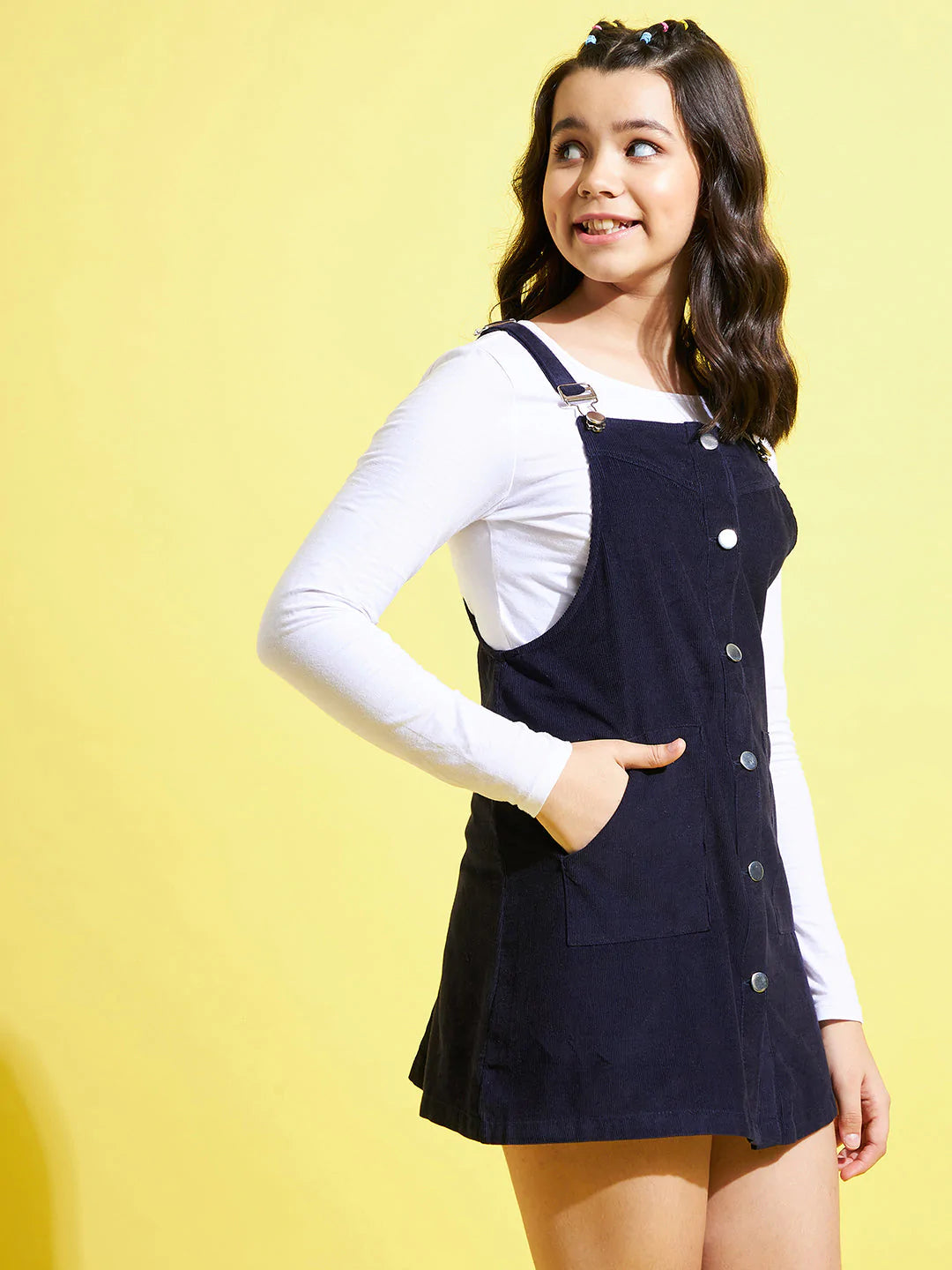 Lyush Navy Corduroy Pinafore Dress For Girls - Distacart