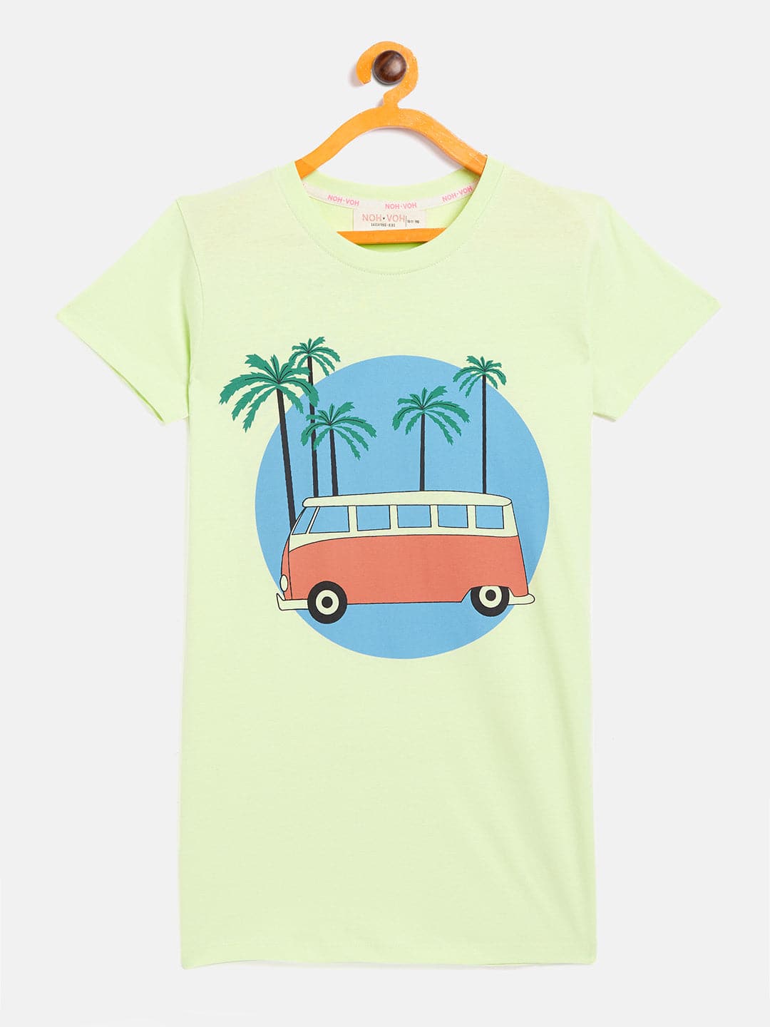 Lyush Green Bus Print T-Shirt Dress For Girls - Distacart