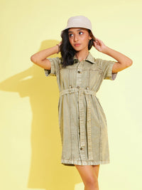 Thumbnail for Lyush Kids Girls Brown Acid Wash Denim Shirt Dress - Distacart