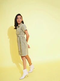Thumbnail for Lyush Kids Girls Brown Acid Wash Denim Shirt Dress - Distacart