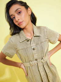 Thumbnail for Lyush Kids Girls Brown Acid Wash Denim Shirt Dress - Distacart