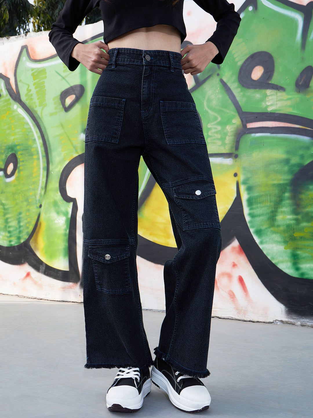 Lyush Girls Black Acid Wash Raw Hem Straight Jeans - Distacart