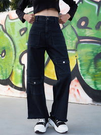Thumbnail for Lyush Girls Black Acid Wash Raw Hem Straight Jeans - Distacart