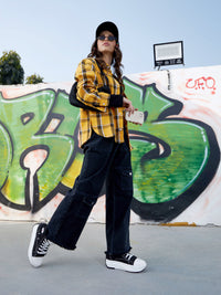 Thumbnail for Lyush Girls Black Acid Wash Raw Hem Straight Jeans - Distacart