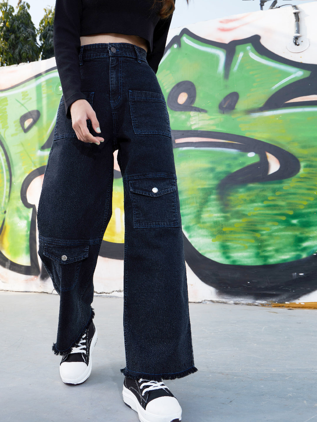 Lyush Girls Black Acid Wash Raw Hem Straight Jeans - Distacart