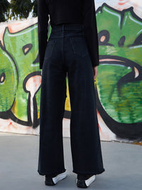 Thumbnail for Lyush Girls Black Acid Wash Raw Hem Straight Jeans - Distacart