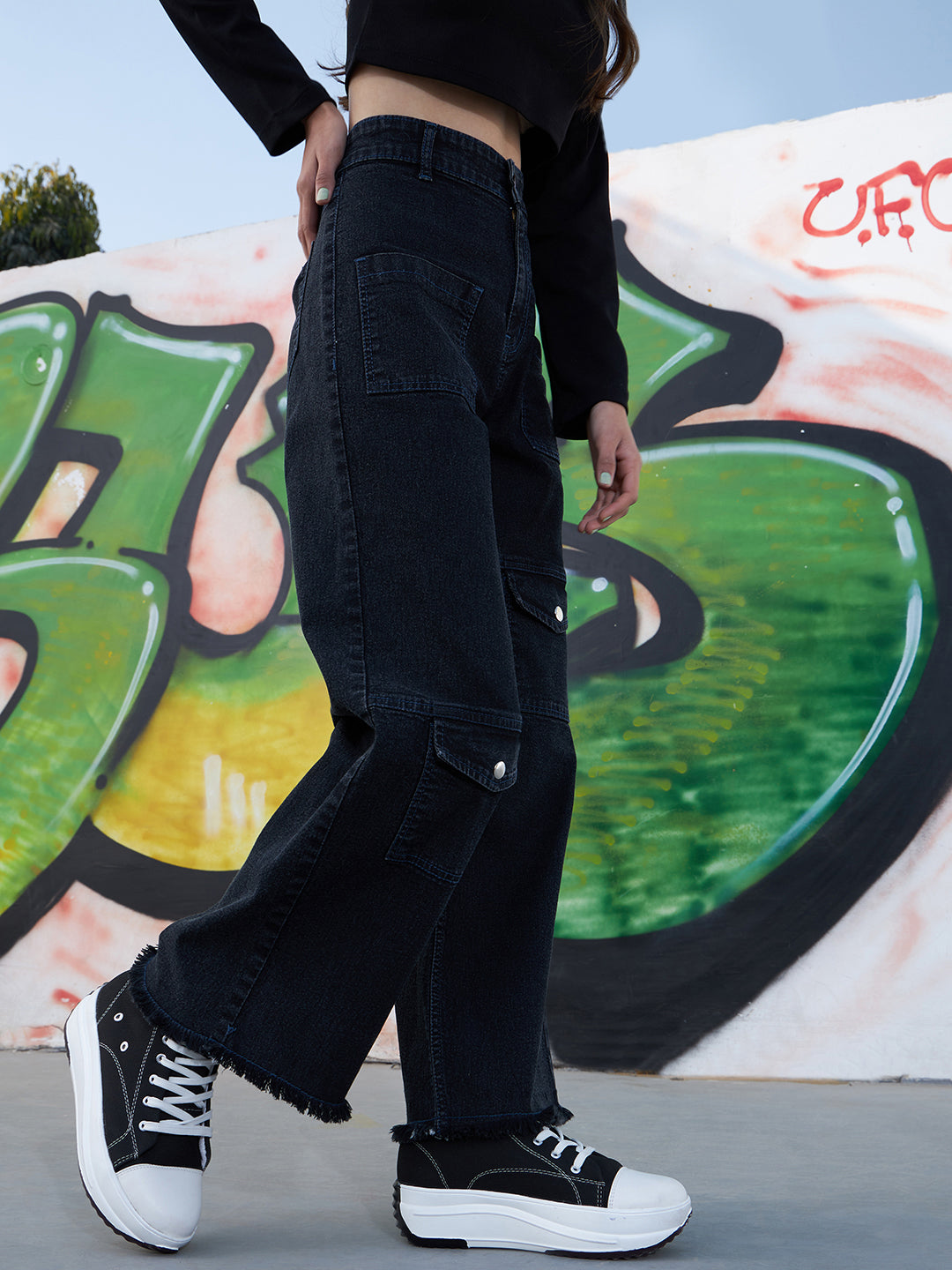 Lyush Girls Black Acid Wash Raw Hem Straight Jeans - Distacart