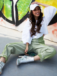 Thumbnail for Lyush Girls Green Acid Wash Colour Block Balloon Fit Jeans - Distacart