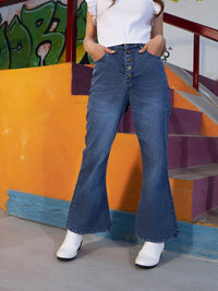 Thumbnail for Lyush Girls Blue Front Button Bell Bottom Jeans - Distacart