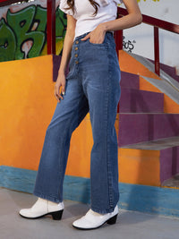 Thumbnail for Lyush Girls Blue Front Button Bell Bottom Jeans - Distacart
