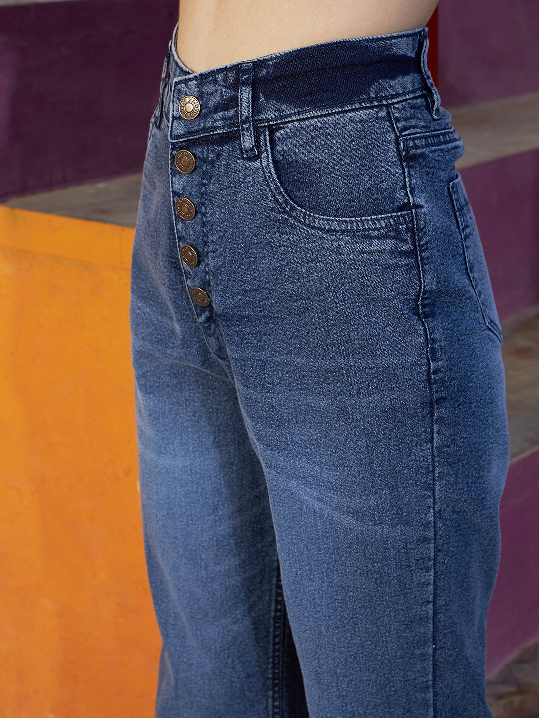 Lyush Girls Blue Front Button Bell Bottom Jeans - Distacart