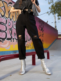 Thumbnail for Lyush Girls Black Acid Wash Carrot Fit Ripped Jeans - Distacart