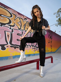 Thumbnail for Lyush Girls Black Acid Wash Carrot Fit Ripped Jeans - Distacart