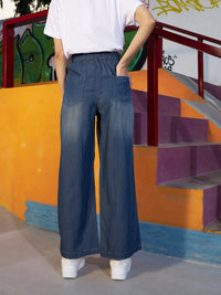 Thumbnail for Lyush Girls Blue Acid Wash Tencel Patch Pocket Straight Pants - Distacart