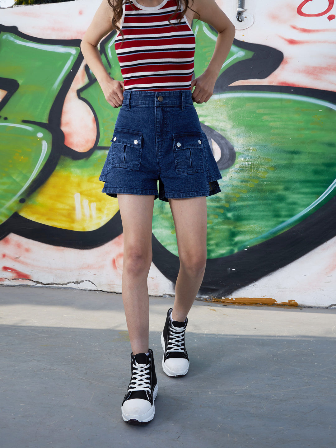Lyush Girls Navy Front Patch Pocket Denim Shorts - Distacart