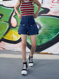 Thumbnail for Lyush Girls Navy Front Patch Pocket Denim Shorts - Distacart