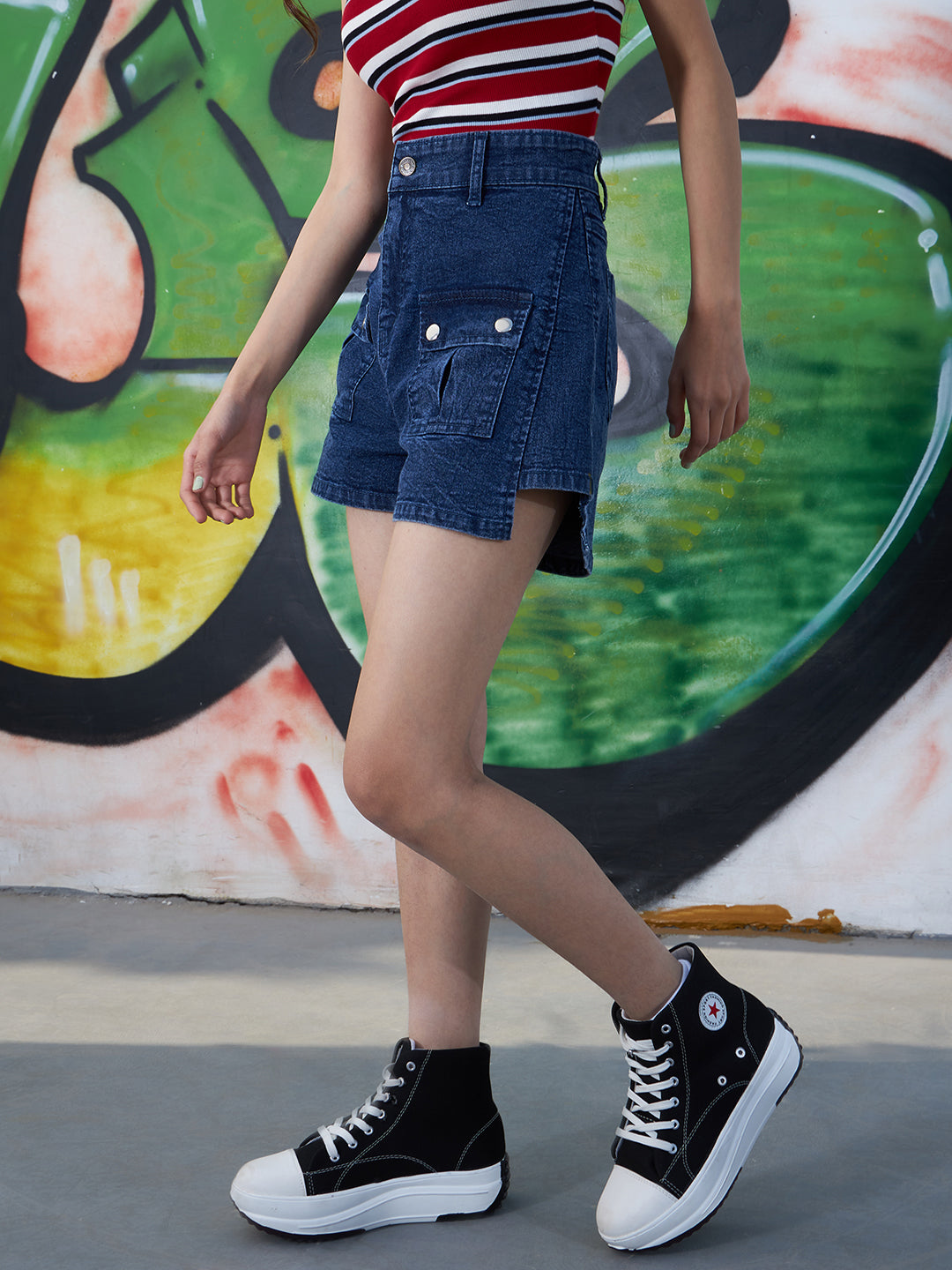 Lyush Girls Navy Front Patch Pocket Denim Shorts - Distacart