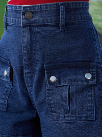 Thumbnail for Lyush Girls Navy Front Patch Pocket Denim Shorts - Distacart
