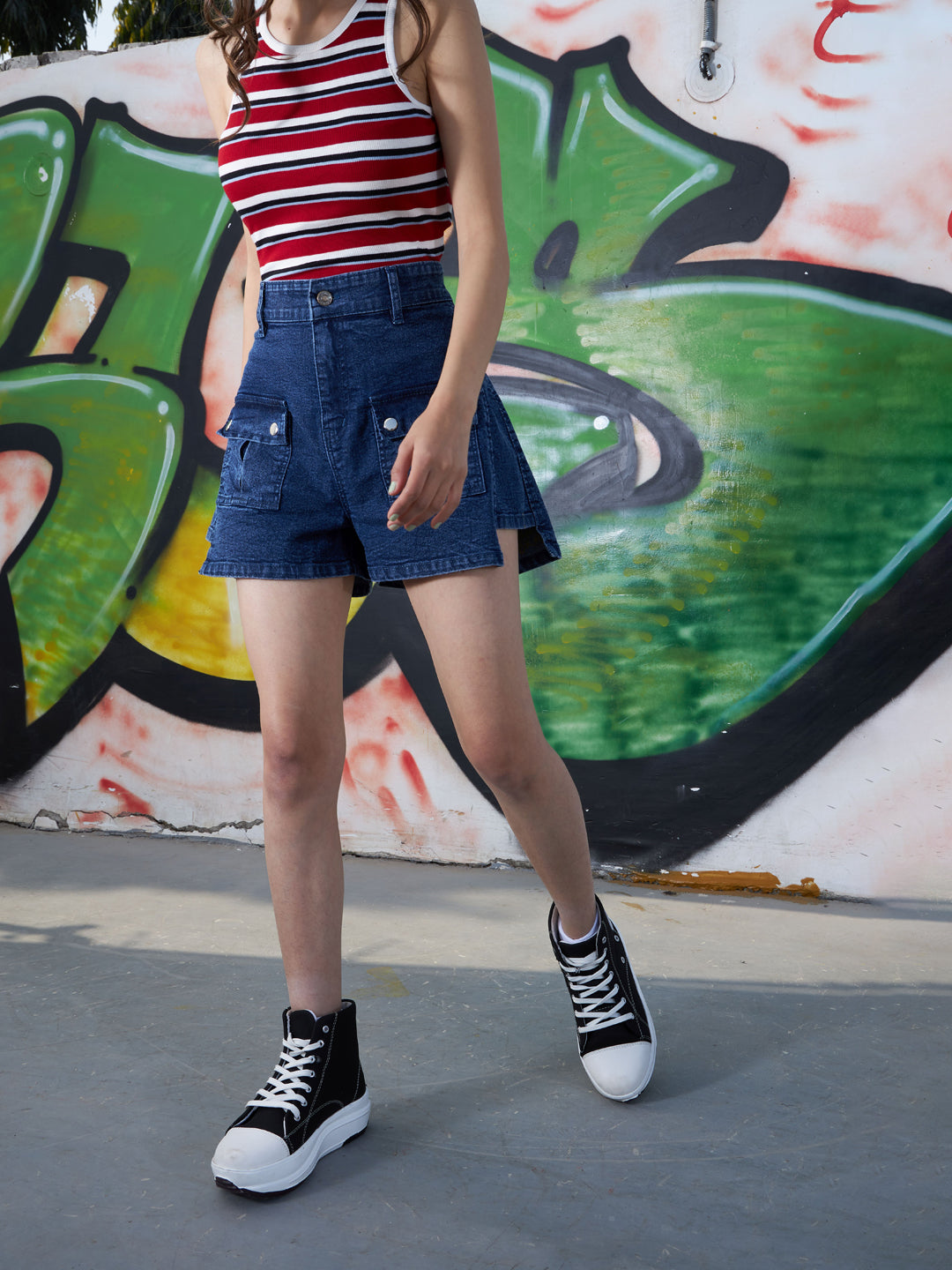 Lyush Girls Navy Front Patch Pocket Denim Shorts - Distacart