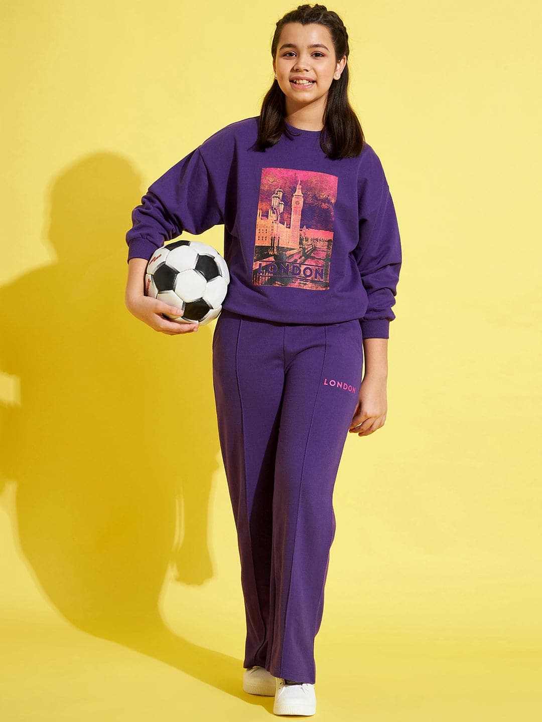 Lyush Purple Terry LONDON Drop Shoulder Sweatshirt For Girls - Distacart