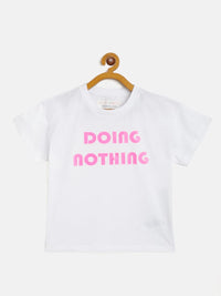 Thumbnail for Lyush White Doing-Nothing T-Shirt For Girls - Distacart