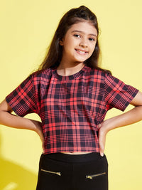 Thumbnail for Lyush Red & Black Check Print Crop Top For Girls - Distacart