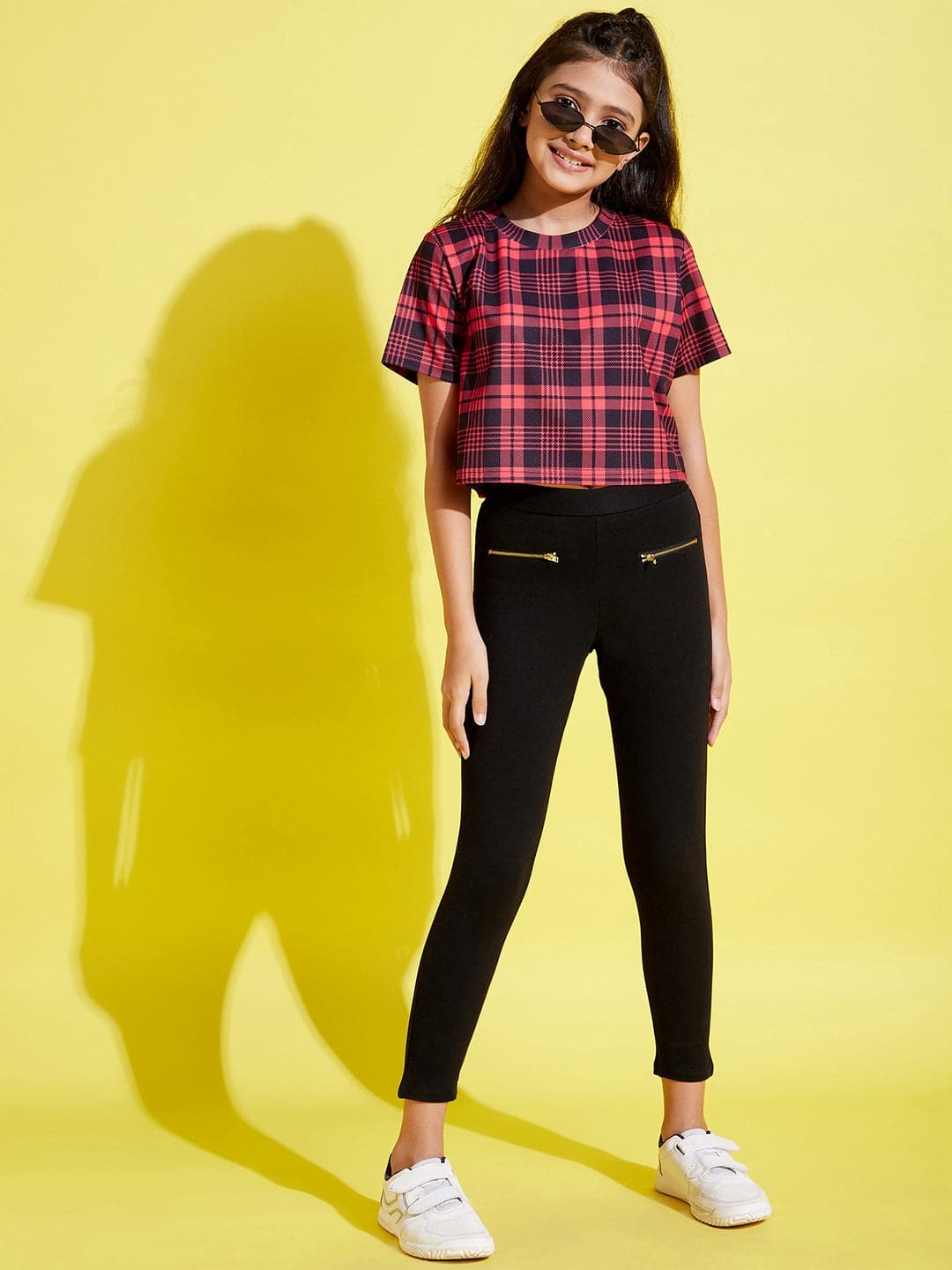 Lyush Red & Black Check Print Crop Top For Girls - Distacart
